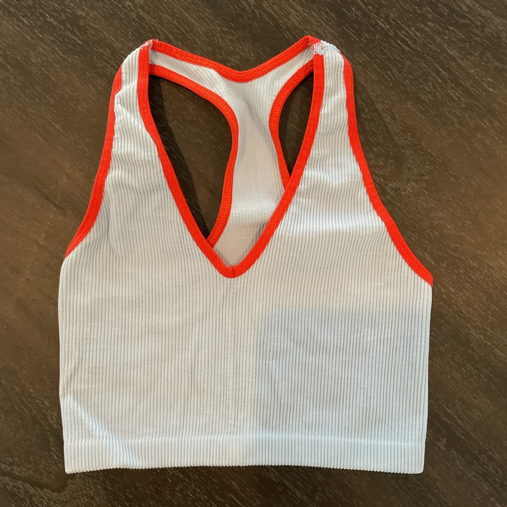 White and Red Ribbed Tank Top